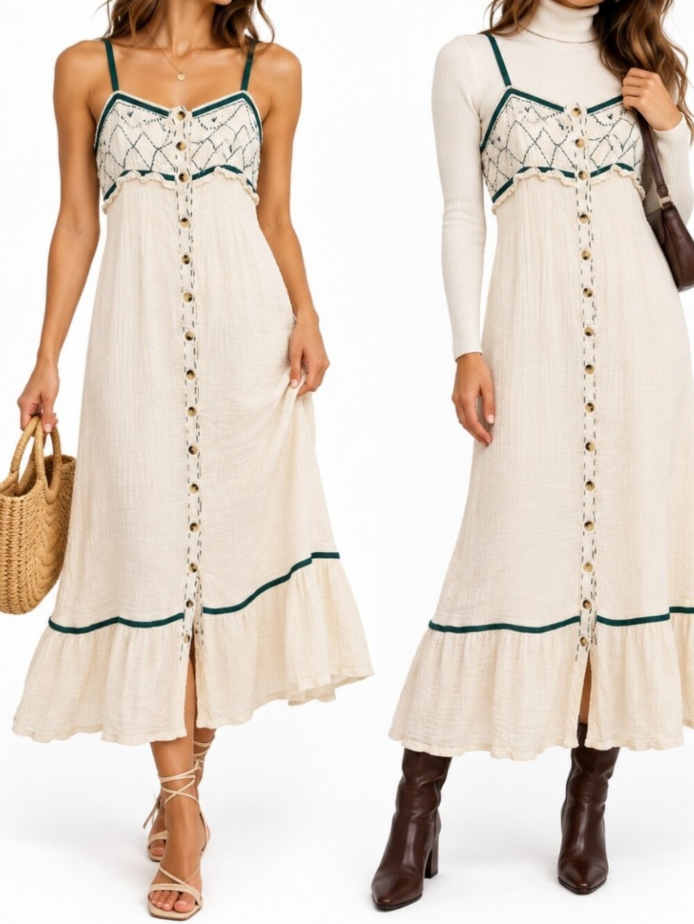 Rebellion Again  Embroidered Button Front Boho Maxi Dress Size L Versatile